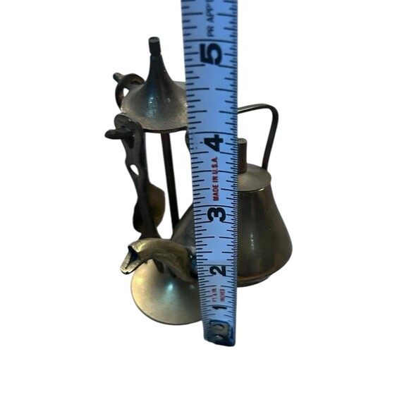 Vtg Mini Brass Teapot Kettle Spoon Fork & Stand Dollhouse Decorative - Picture 10 of 11